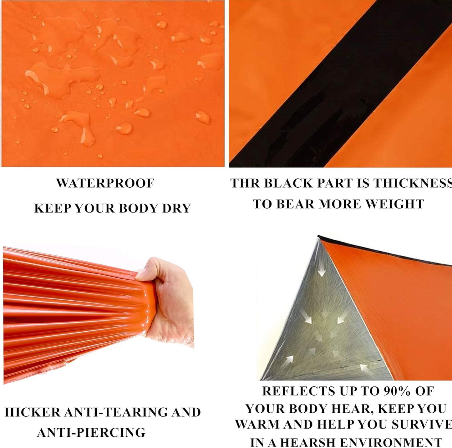 JUBSOSCAMP 1 PCS Emergency Tent, Polyester Film Storm Shelter Survival Shelter with Whistle Drawstring Bag for 2 Person Car Camping, Hiking&First Aid (Orange Suit)