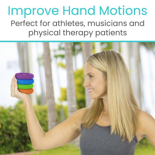 Vive Hand Strengthener Grip Ring (4 Pack) - Forearm Ring Hand Exercisers - Silicone Squeezer Gripper for Muscle Strengthening Training Tool - Arthritis Finger Physical Therapy PT Kit Trainer