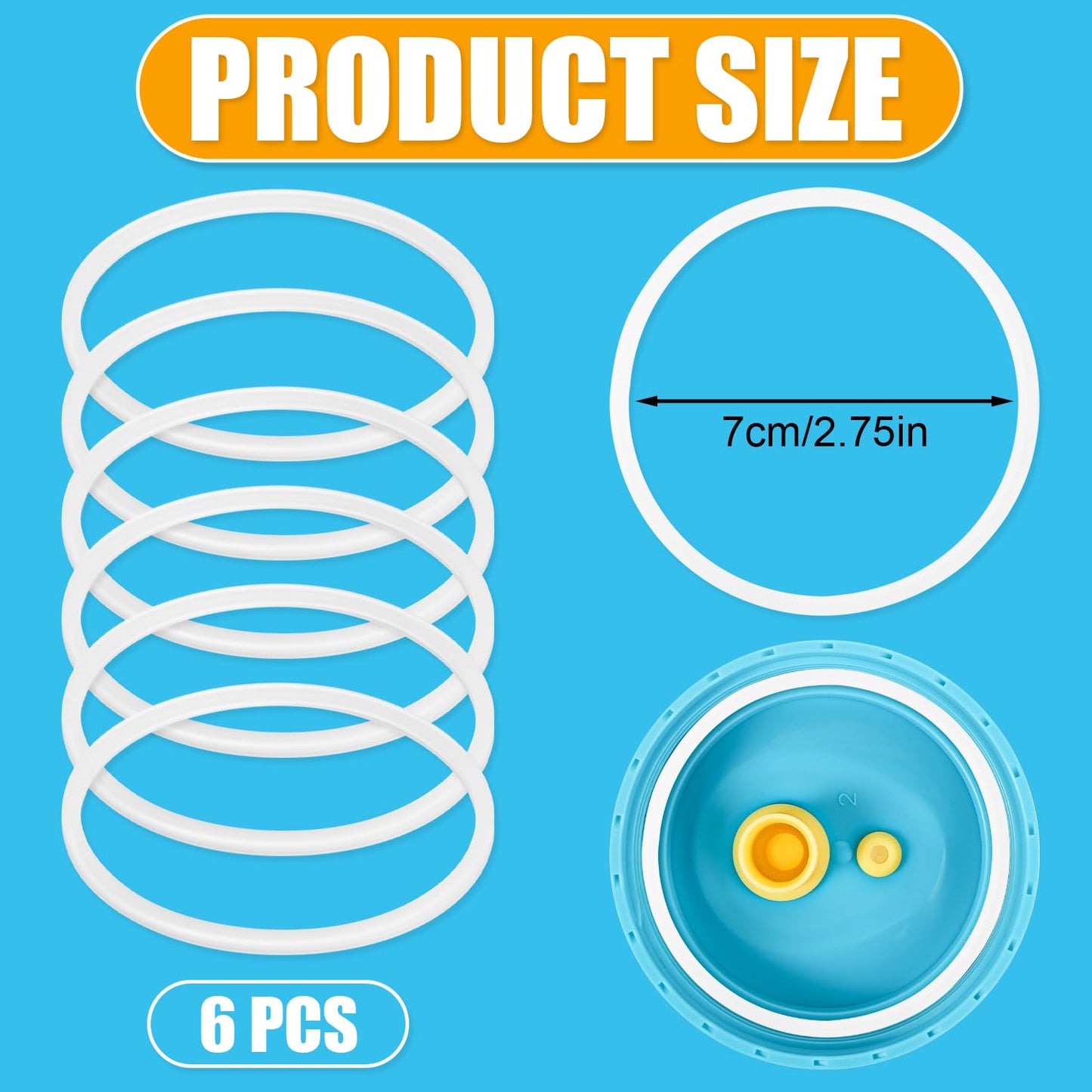 6pcs Replacement Rubber Gaskets for Zak Designs Kelso 15 oz, Leak Proof Silicone Cup Lid Gasket Sealing Ring Accessory for Zak Water Bottle, BPA-Free