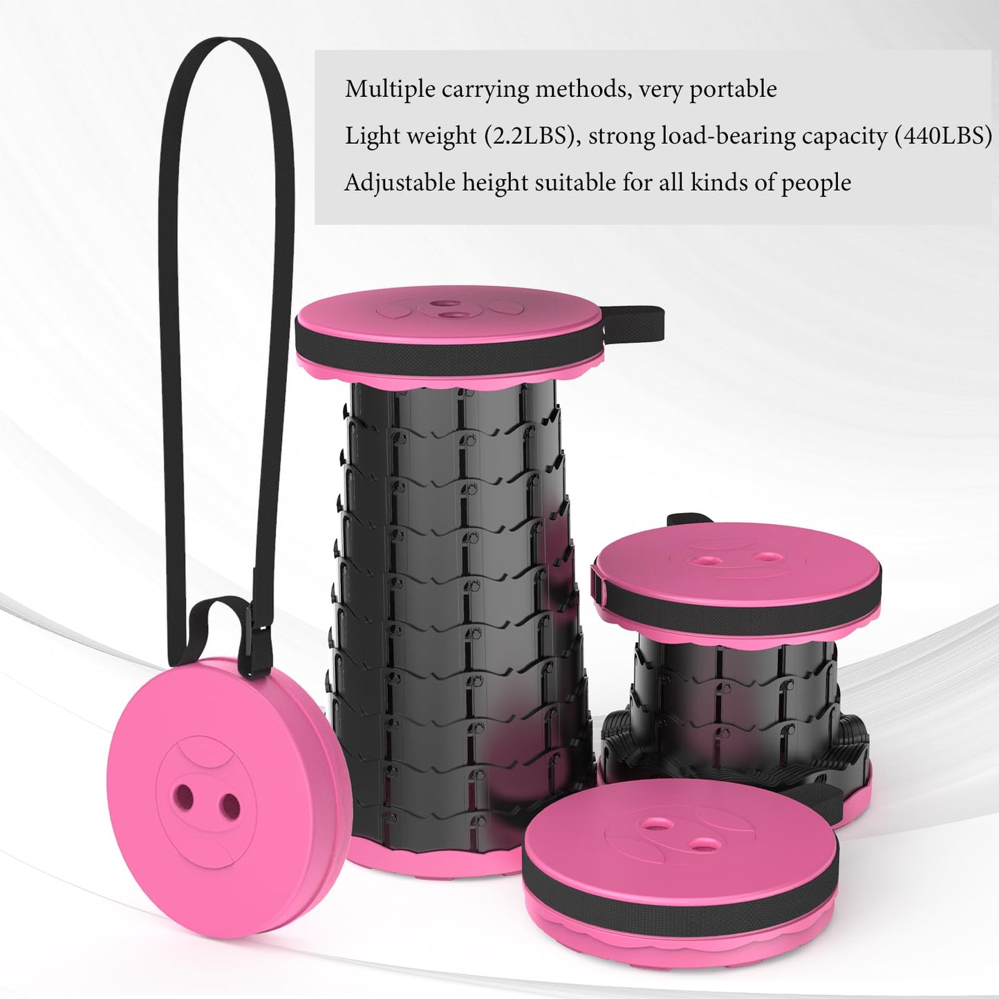 PLOGGING 2025 Upgraded Portable Folding Stool, Collapsible Stools, 440lbs Max Weight, Lightweight But Sturdy, Telescoping Foldable Camping Stool for Outdoor Fishing Hiking Travel BBQ