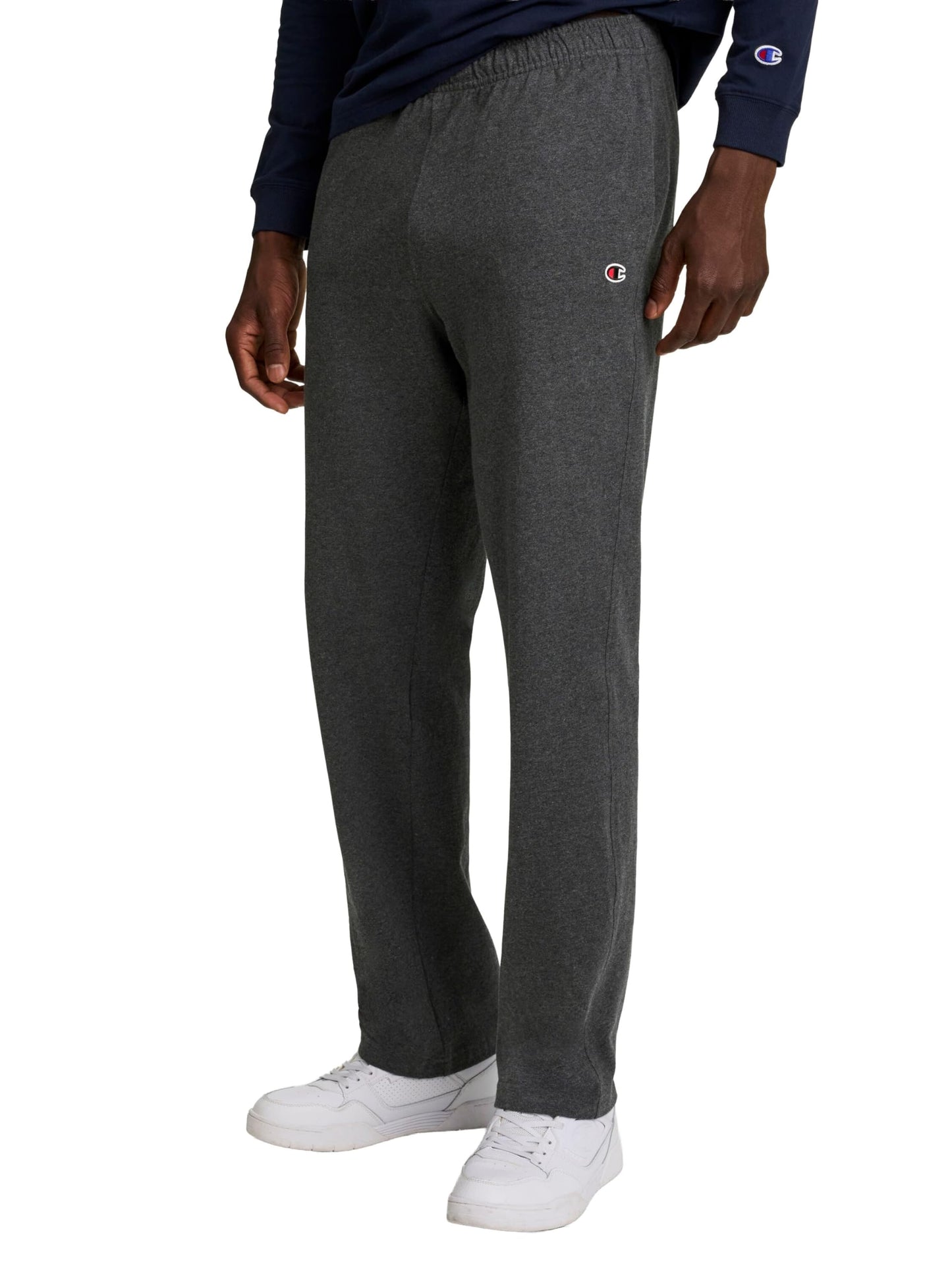 Champion Men's Open-Bottom Lounge Pants, Standard Fit, Lightweight 100% Cotton, Available in Regular and Big & Tall, Granite Heather, Large