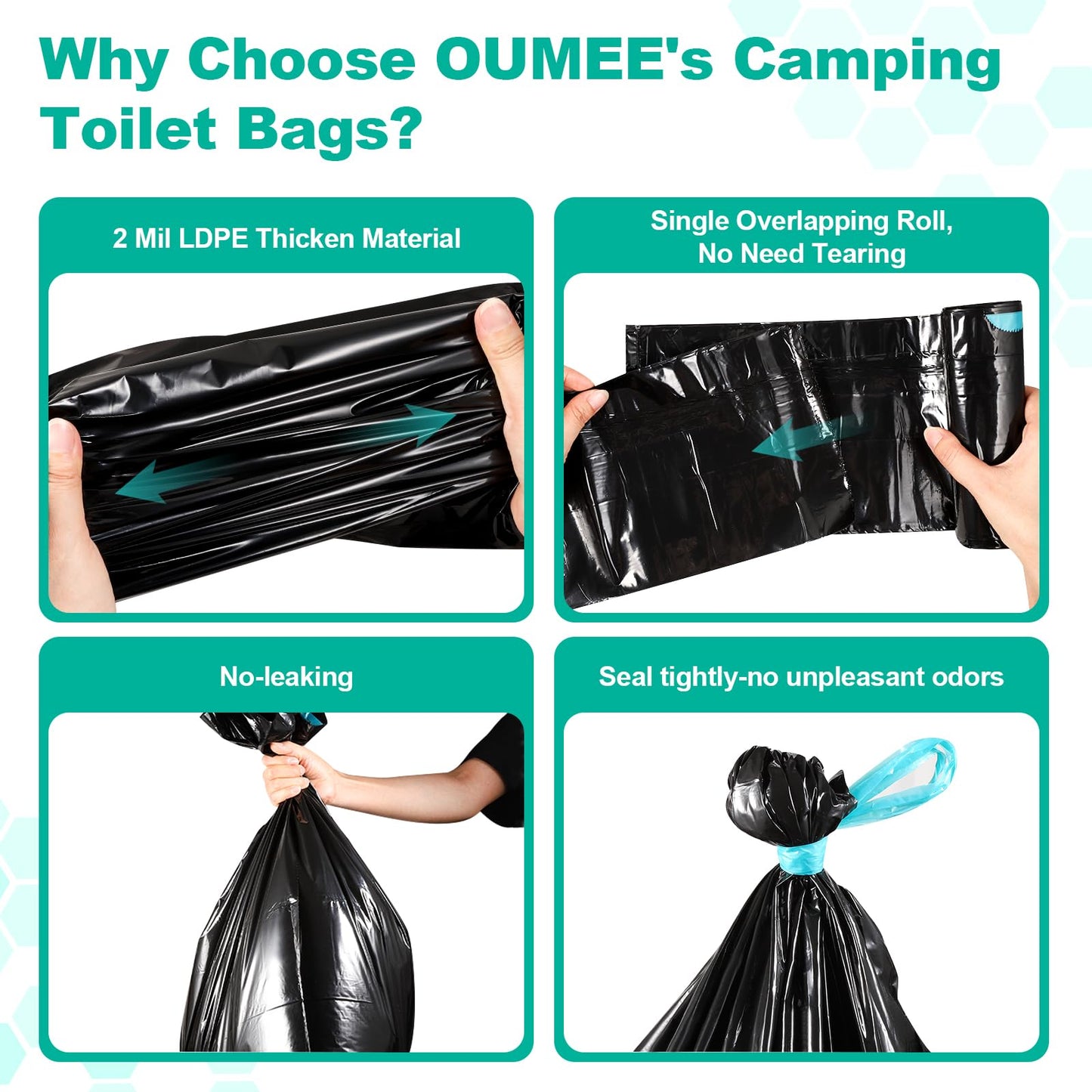 60 Portable Toilet Bags with Poo Gel Set, 8 Gallon Camping Toilet Bags with Absorbent Gels, Waste Bags, Leak-Proof Trash Bag for Camping Potty, Traveling