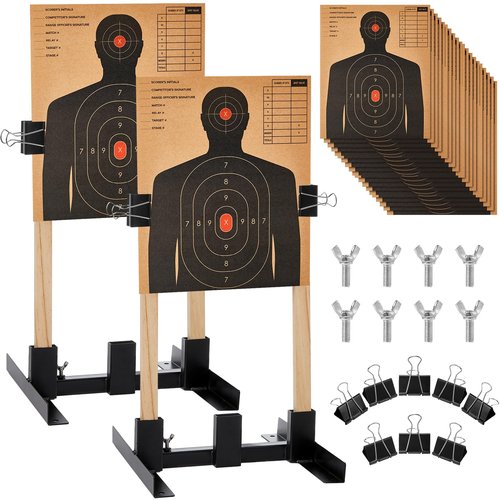 Shappy 30 Pcs Shooting Targets Stand 2 Adjustable Stand Base with 20 Paper Shooting Target Cardboard Silhouette 8 Large 2.4 Inch Binder Clips for Rifle Gun Pistol Practice