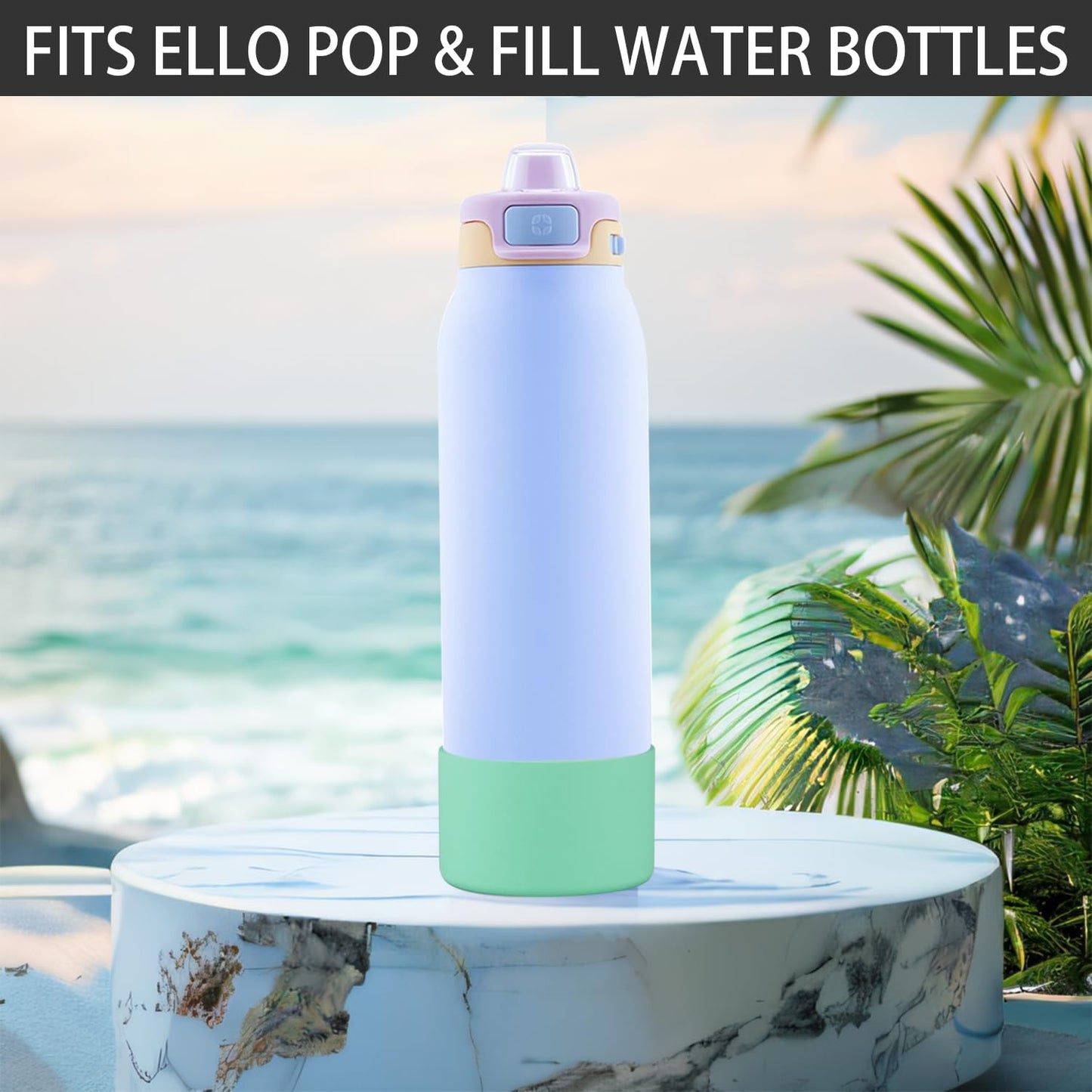 2 PCS Ello Pop Water Bottle Boot, Silicone Bottom for 22 OZ Stainless Steel Water Bottle, Accessories to Avoid Scratches and Noise (Green, 22oz)