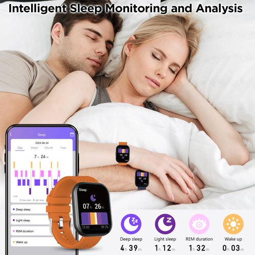 BENIO Smart Watch (Answer/Make Call), Voice Calls, 2.02" Fitness Tracker with 24/7 Heart Rate, SpO2, Sleep Tracker, 100 Sports Modes Activity Trackers, IP67 Waterproof Step Calorie Counter