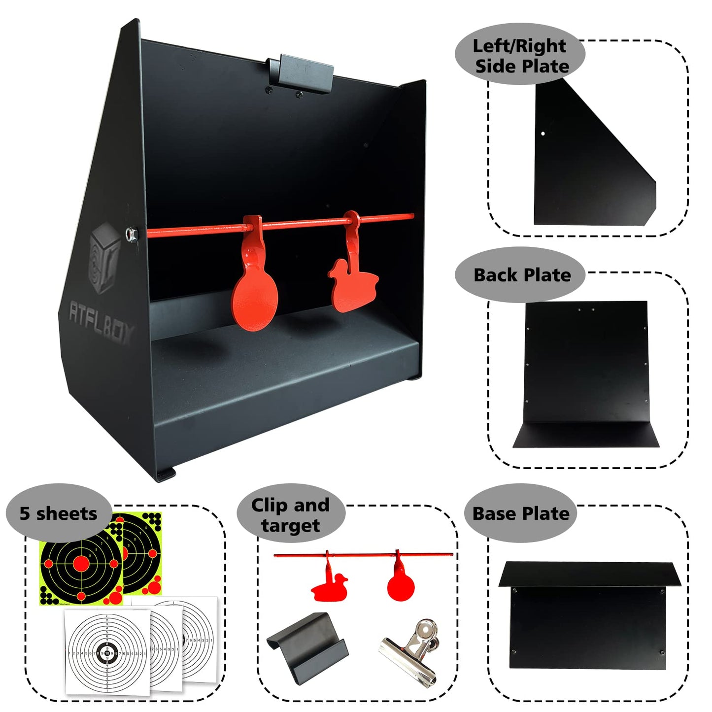 Atflbox 12 inch Pellet Trap Box Target and 25pcs 12''x13'' Splatter Paper Shooting Targets