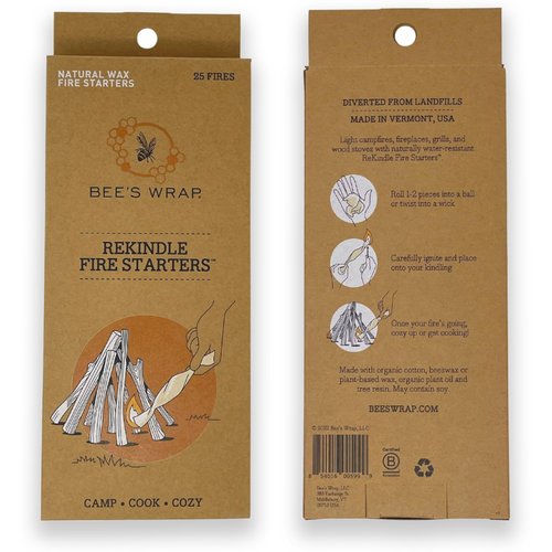 Bee's Wrap ReKindle Natural Fire Starters - Made in USA Fire Starter from Organic Beeswax Wraps for Food - Safe for Indoor/Outdoor Use, Camping Supplies - Natural Firestarter Starts 25 Fires