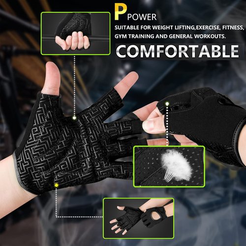 MOREOK Workout Gloves for Men/Women- [3/4 Finger] [Curved Open Back] Gloves for Weightlifting,Exercise,Training,Pull ups,Fitness and Rowing -M