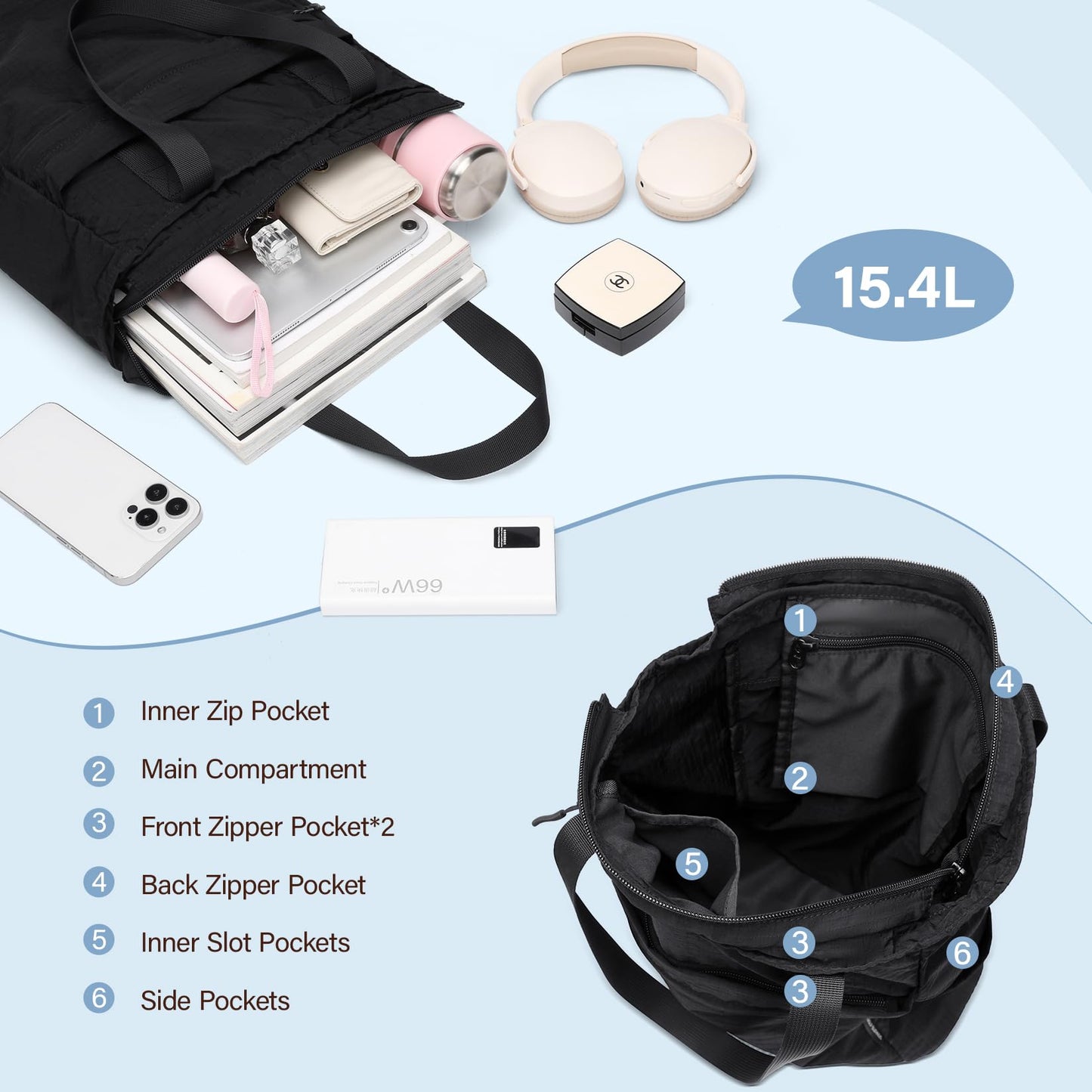 GOLF SUPAGS Foldaway Convertible Tote Backpack Lightweight Nylon Daypack Women Men City Pack Versatile Backpack Leisure, Black