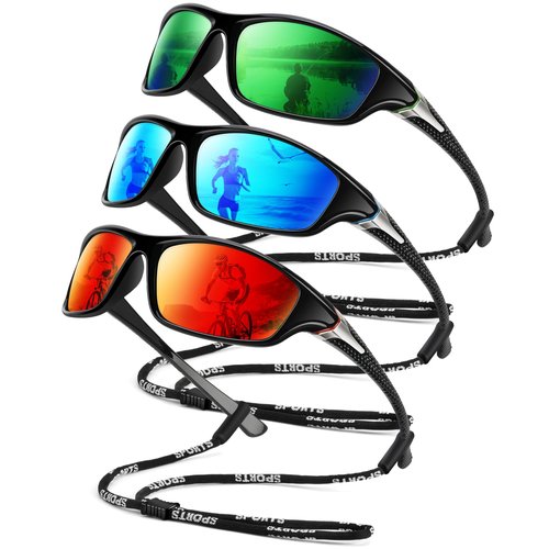 OUKEMAX Polarized Sunglasses-Men Sports Sunglasses: Mens Sunglasses Polarized Running Sun Glasses Driving Fishing 3 Packs