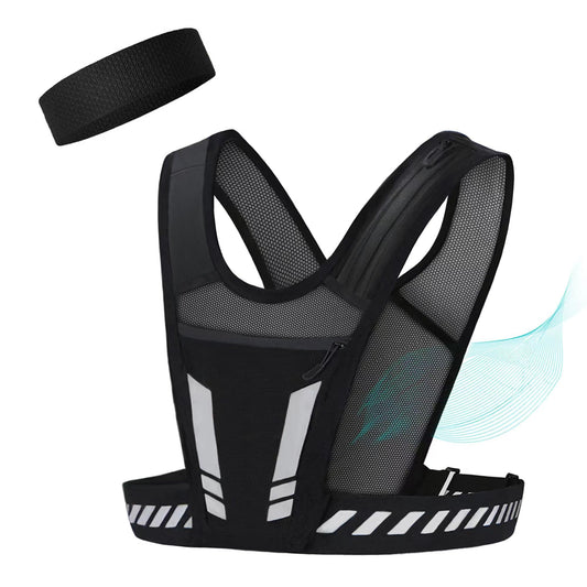 AANDD Running Vest with Phone Pocket Lightweight Adjustable Reflective Jogging Vest Marathon Run Vest with Pockets for Women Men with Headband Black