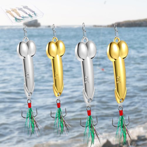 Relaxgiant 4 Pcs Funny Fishing Lures Bass Fishing Lures for Freshwater Saltwater Top Water Fish Gear Gag Gift for Fish Lovers(Gold and Silver,15g,21g)