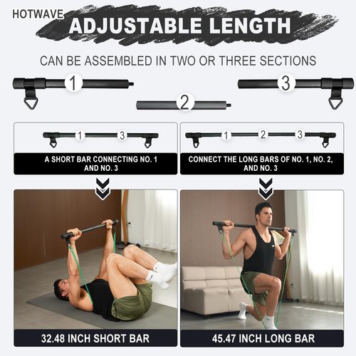HOTWAVE Resistance Band Bar,Portable Plus Length Strength Training Bar,Adjustable 33"/45",Full Body Exercise Power Lifting Fitness Bar,at Home Workout Equipment