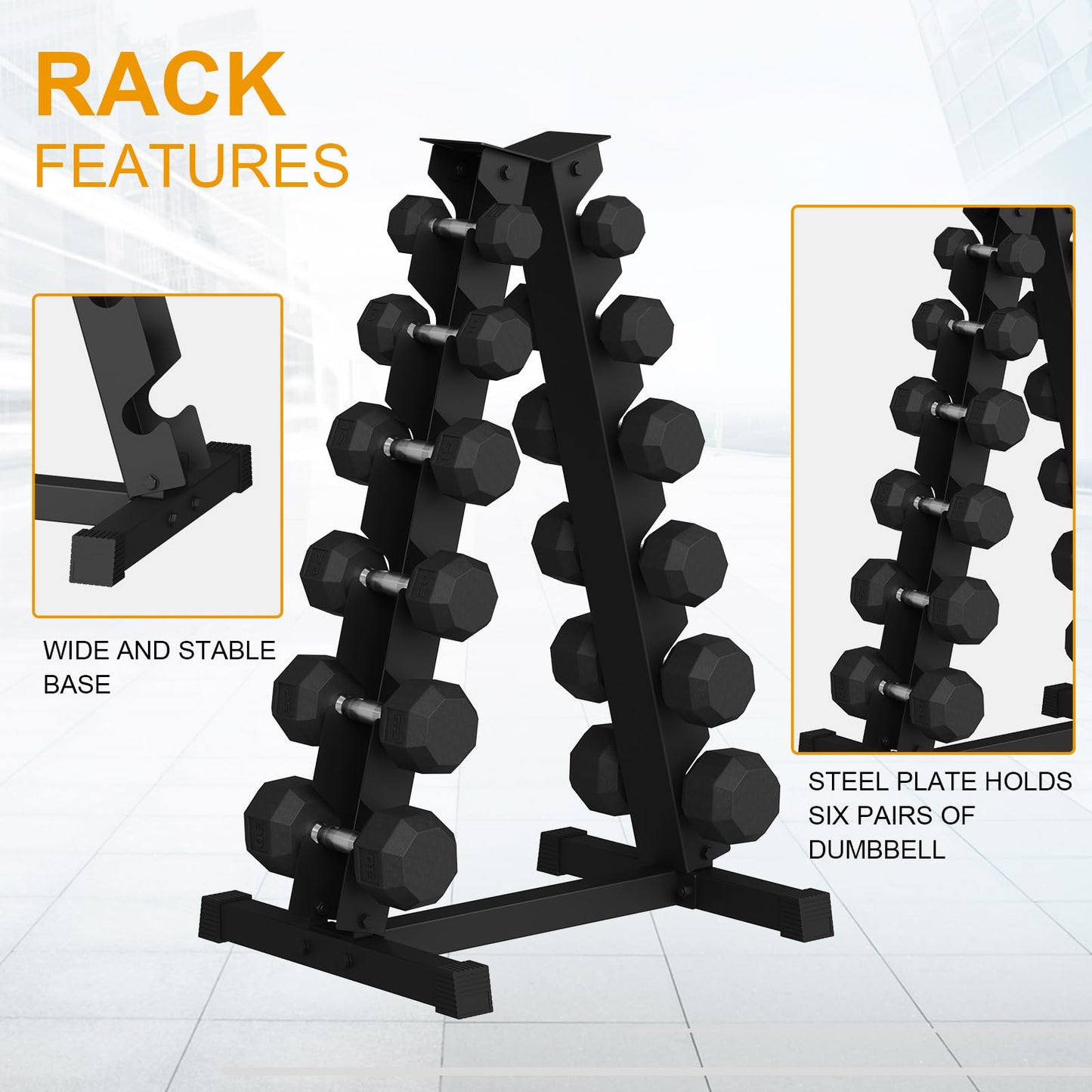 GarveeLife Premium Rubber Coated Hex Dumbbell Weight Set with Rack, Multiple Packages,210 lbs(6 pair) for Home Gym, Coated Hand Weights for Strength Training, Workouts