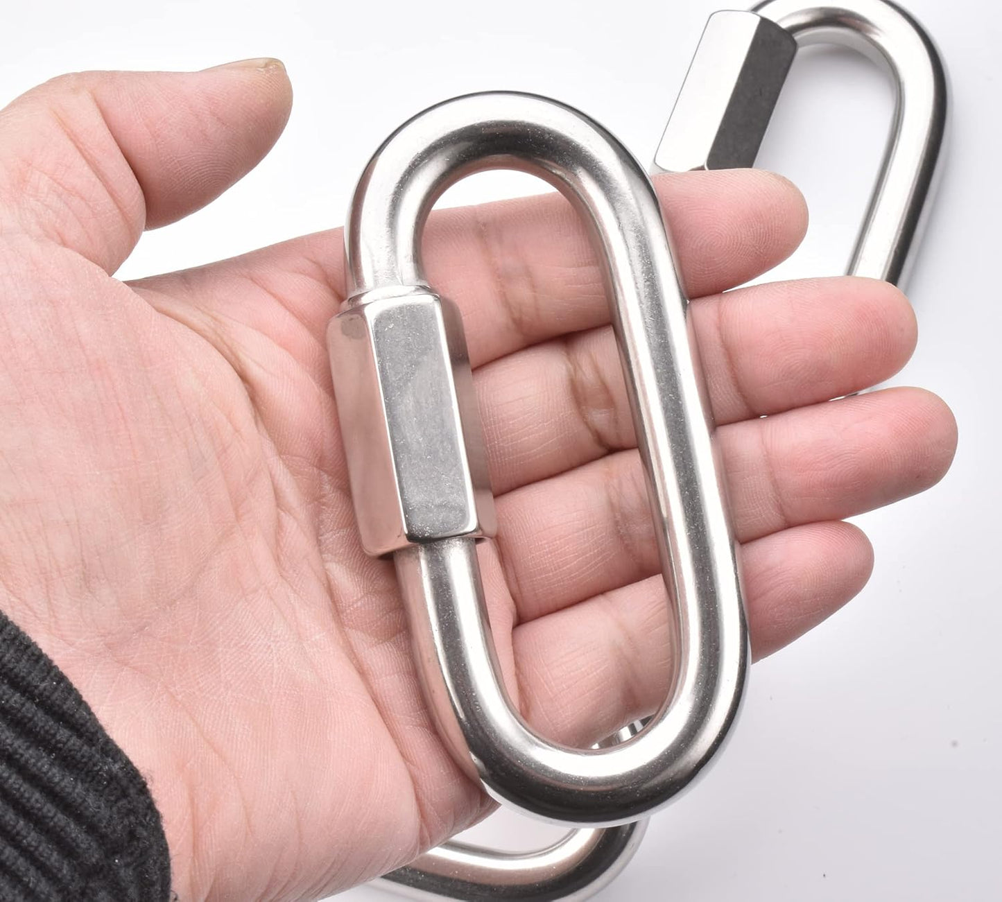 Alele D-Shape Locking Carabiner M4 Stainless Steel Quick Link Chain Connector Keychain Ring Buckle 10 Pack