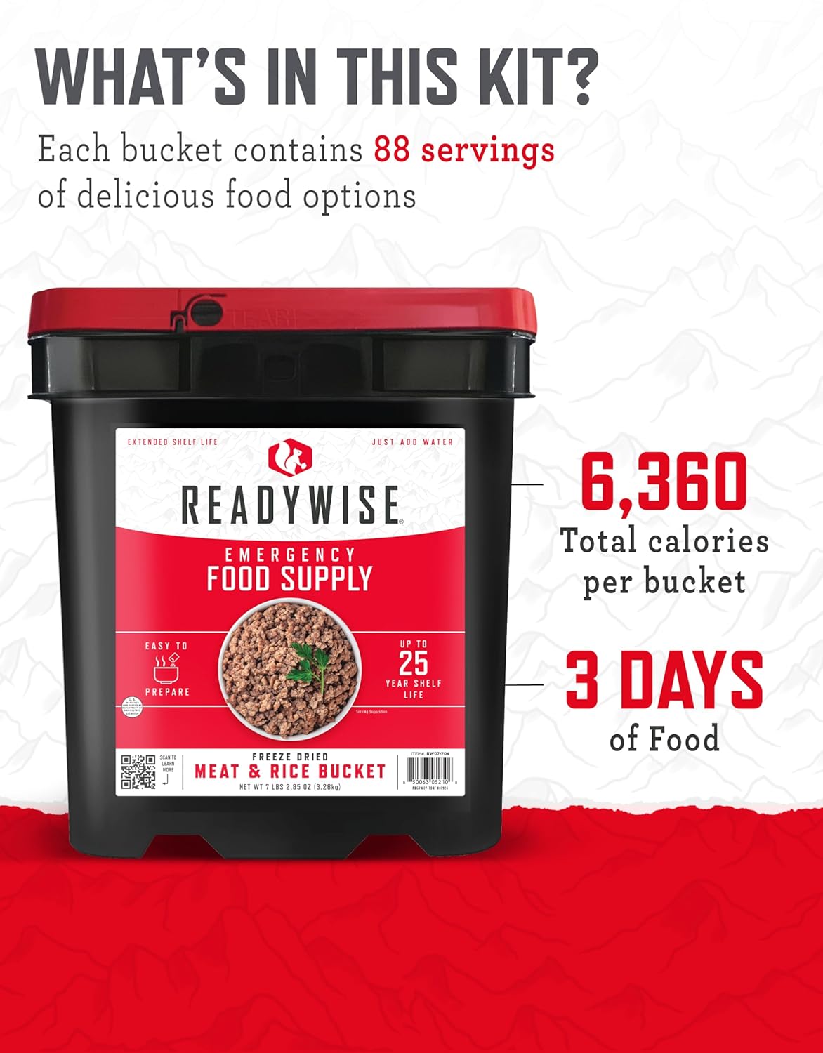 ReadyWise Emergency Food Supply - 132 Servings Survival Bucket, Dehydrated Meals for Camping & Disaster Prep, 25-Year Shelf Life