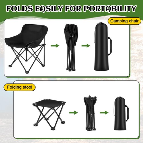 Seeloowy 4 Pcs Portable Camping Chairs and Folding Stools with Carry Bags Compact Camp Chair Lightweight Camp Stool for Kids Adults Lawn Outdoor Hiking Travel Beach Picnic, Supports 330lbs