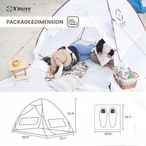 S'more Colline 2 Person Beach Tent, Lightweight & Easy Set Up Pop up Tent, Instant Tent with UV Protection, UFP 30+ Quick Portable Sun Shade Shelter for Beach,Picnic, Backyard, Festivals