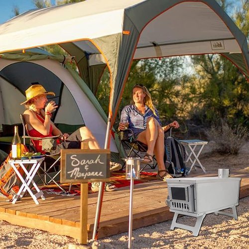 Yesinaly Ultralight Camping Stove Portable Wood Burning Stove for Tent, Camping, Outdoor Cooking, Hunting, Ice Fishing, 16.6 IN Outdoor Wood Stove with 8.2ft Foldable Chimney