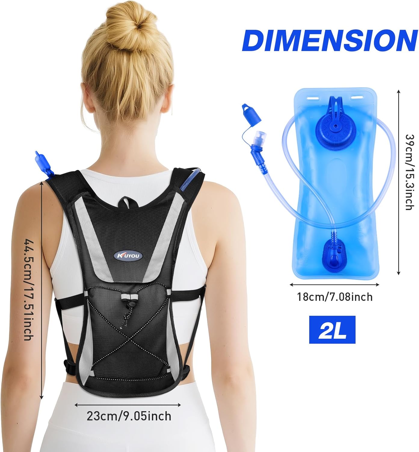 KUYOU Running Hydration Vest - Lightweight Insulated Hydration Backpack with 2L Water Bladder, Adjustable Chest Straps and Reflective Water Backpack for Trail Running Marathon Race Hiking Cycling