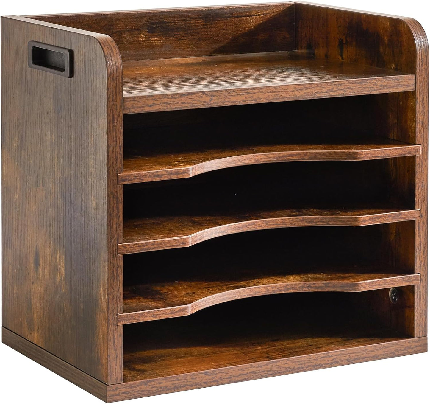 YMYNY Desktop File Organizer with Handle, Document Letter Mail Tray Sorter with 3 Adjustable Shelves, 5 Tiers Paper Holder for School Home Office Desk, Rustic Brown,13.4 * 12.4 * 9.06" UHBC006H