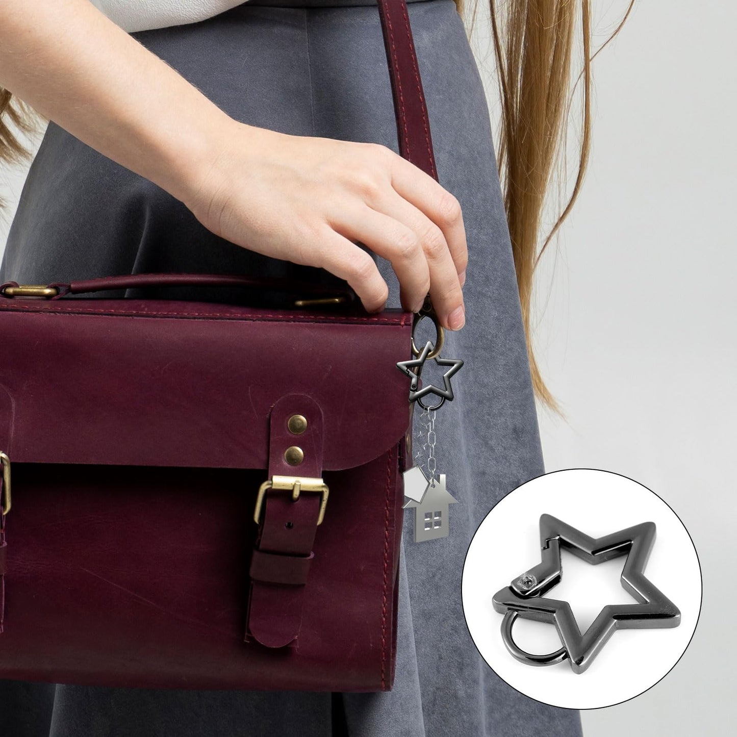 4pcs Star Carabiner, 1.61in & 1.26in Zinc Alloy Cool Cute Star Shaped Carabiner Clip Fashionable Pentagram Carabiner Keychain for Keys Ring Camping Outdoor Travel(Black, Silver)