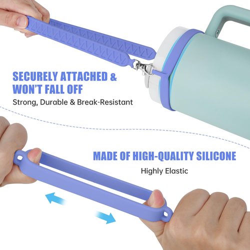 NiHome Silicone Water Bottle Handle with Anti-Spill Stopper Kit - Compatible with Stanley 1.0 & 2.0, Fits 2.7-5.12 Inch Diameter for Easy Carrying On-The-Go (Blue)