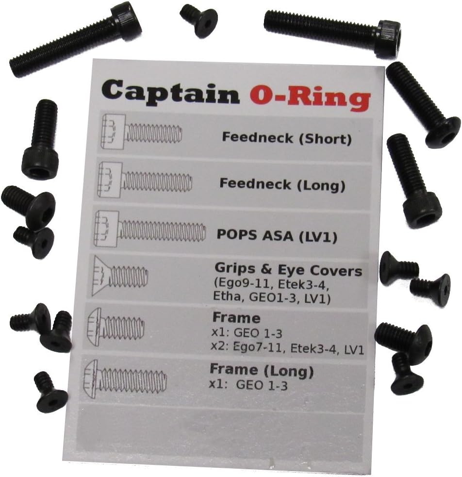 Captain O-Ring Ego 9-11, Etek 3-5, Etha, LV1/LVR, CS1/CSR, GEO 1-3.5, GTEK, GTEK 160R Blackout Screw kit