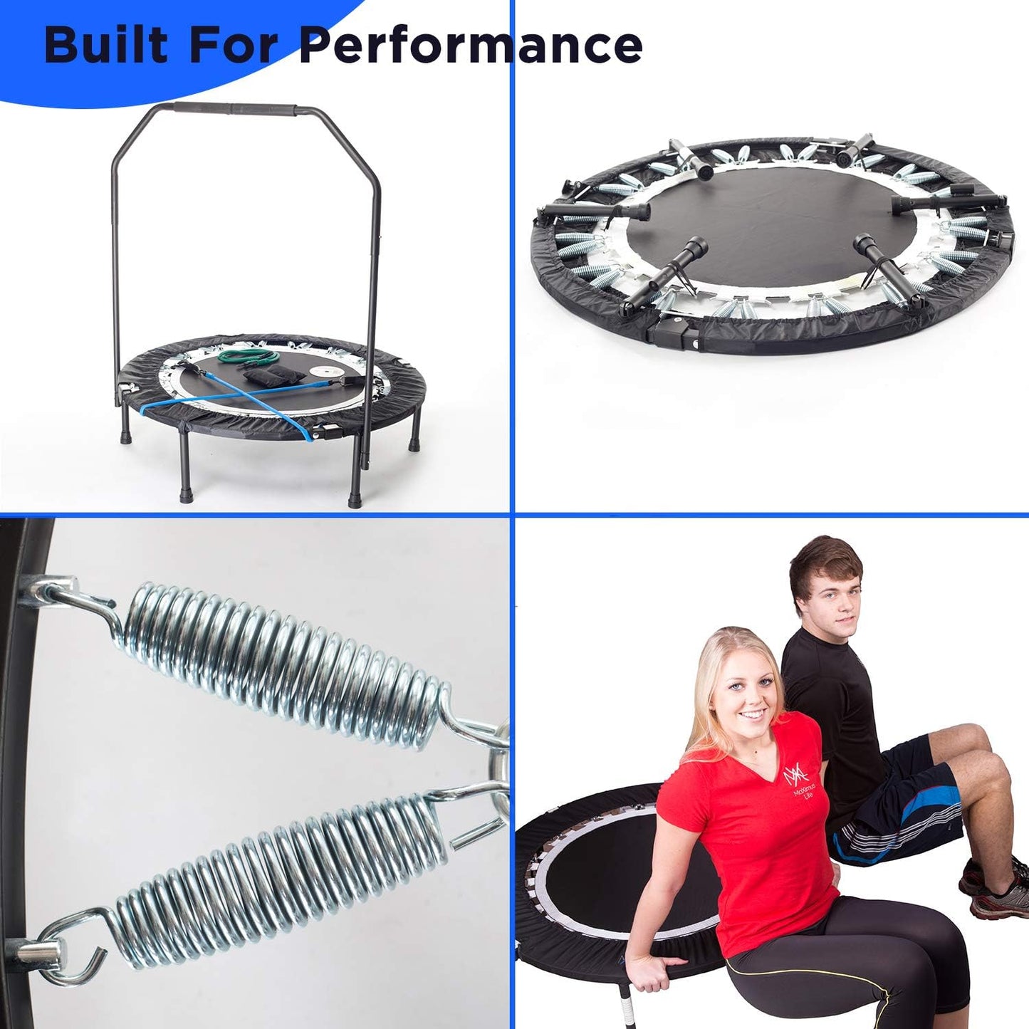 MXL Maximus PRO Folding Rebounder – Premium 40” Indoor Mini Trampoline with Bar for Adults and Kids, Fitness & Weight Loss, Folding Frame, Stability Bar, DVD & Online Workouts, 310lb