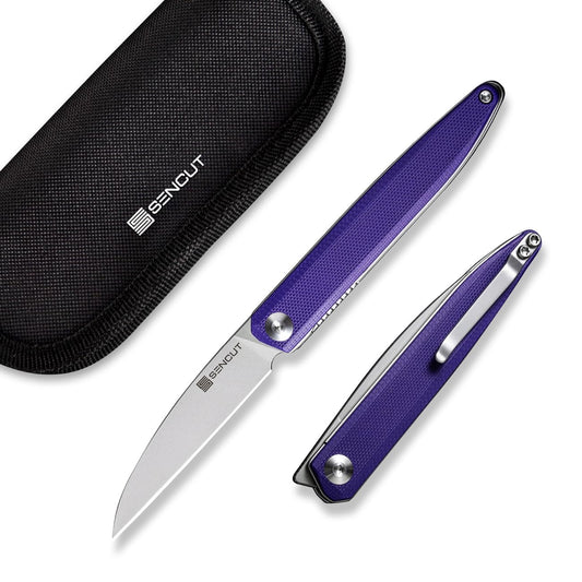 SENCUT Small Pocket Knife for Men, Front Flipper knife for EDC, Jubil Folding Knives with 2.95 inches D2 blade, G10 Handle with Liner Lock, Slim Gentleman’s knives for Gift (Purple)