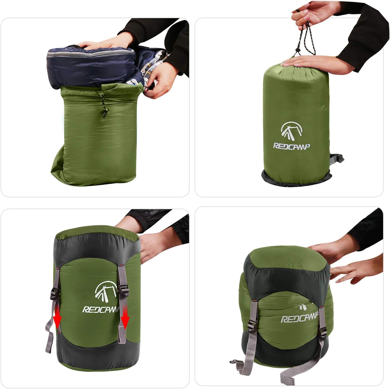 REDCAMP Nylon Compression Stuff Sack, 10L/17L/27L/40L Lightweight Sleeping Bag Compression Sack Great for Backpacking, Hiking and Camping,Blue/Yellow/Army Green/Black