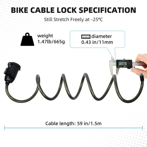 KENRONE Bike Lock,Keyless Anti-Theft Bicycle Cable Lock with 59 inches Waterproof Cable and Mounting Bracket (Combination)