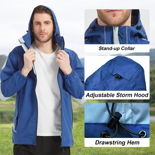 Men's Lightweight Waterproof Rain Jacket Arasiyama Windproof Raincoat with Hood Outdoor Ventures for Hiking Golf Travel