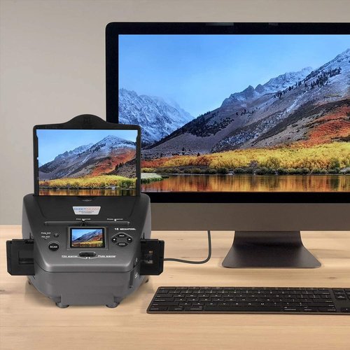 High Resolution Film Scanner with 2.4 LCD Screen - Scan 35mm Slides/Negatives/Photos/Business Cards to Digital JPEG/PDF - Fast 5s Scan Speed - Free 4GB SD Card & Adapter - PC/Mac Compatible - Grey