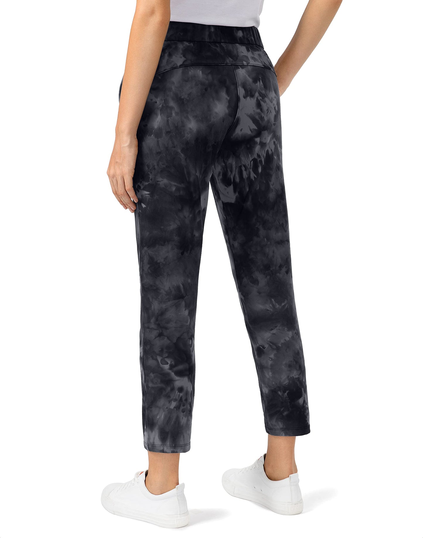 G Gradual Women's Pants with Deep Pockets 7/8 Stretch Sweatpants for Women Athletic, Golf, Lounge, Work (Black Tie Dye, Large)
