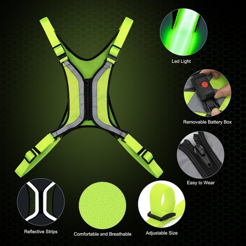 LED Reflective Vest - Light Up Running Gear for Night - Adjustable for Men & Women