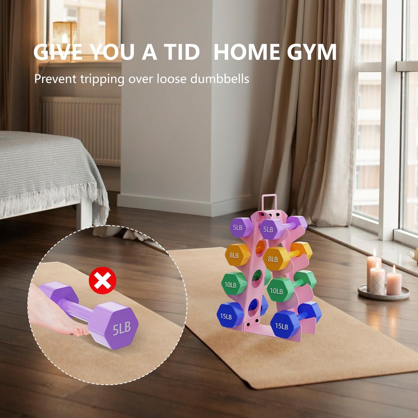 EXBTOKA Weight Rack for Dumbbells 5-15LB(Dumbbells Not Included), 4 Tier Dumbbell Rack Stand Only, Upgraded Handle, Compact A-Frame Weight Rack, Suitable for Home Gym