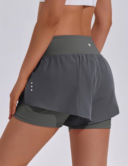 PINSPARK Women Running Shorts Quick Dry Athletic Womens Shorts with Spandex Underneath Breathable Gym Jogging Short Graphite Gray XL