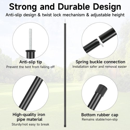 SAN LIKE Tent Poles Iron Camping Tarp Poles 76.6in Telescoping Tarp Tent Poles Adjustable Collapsible Tent Poles Canopy Rain Awning Shelter Backpacking Hiking (5 Sections)