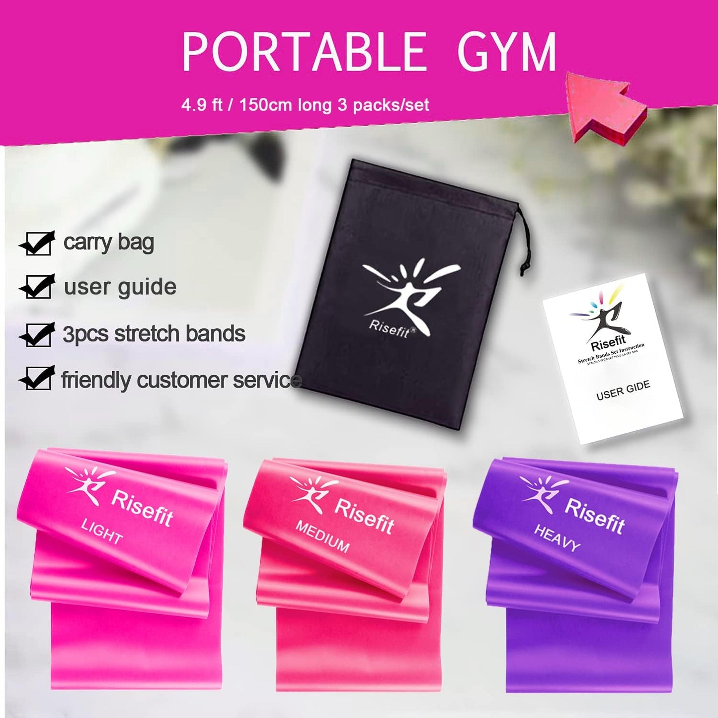 Therapy Flat Resistance Bands Set, Latex Free Flat Elastic Exercise Stretch Bands for Stretching, Flexibility, Pilates, Yoga, Ballet, Gymnastics, Rehab, Workout, Pink, Purple, Blue (3 Pack, 5 FT long)