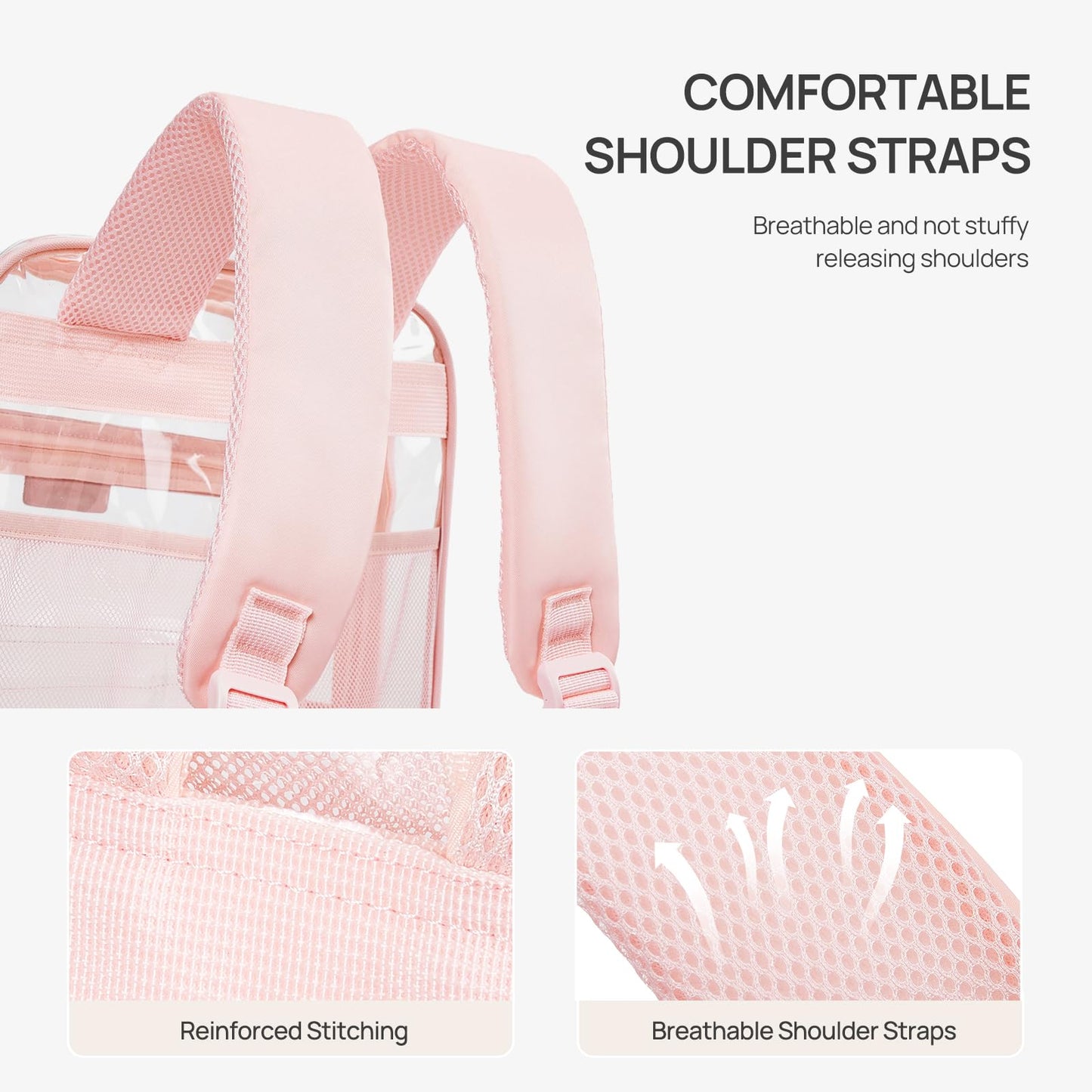Telena Clear Backpack with Multi-pockets, Heavy Duty TPU Transparent Bag with Reinforced Straps, Large See Through Bookbag for College, Work - Pink