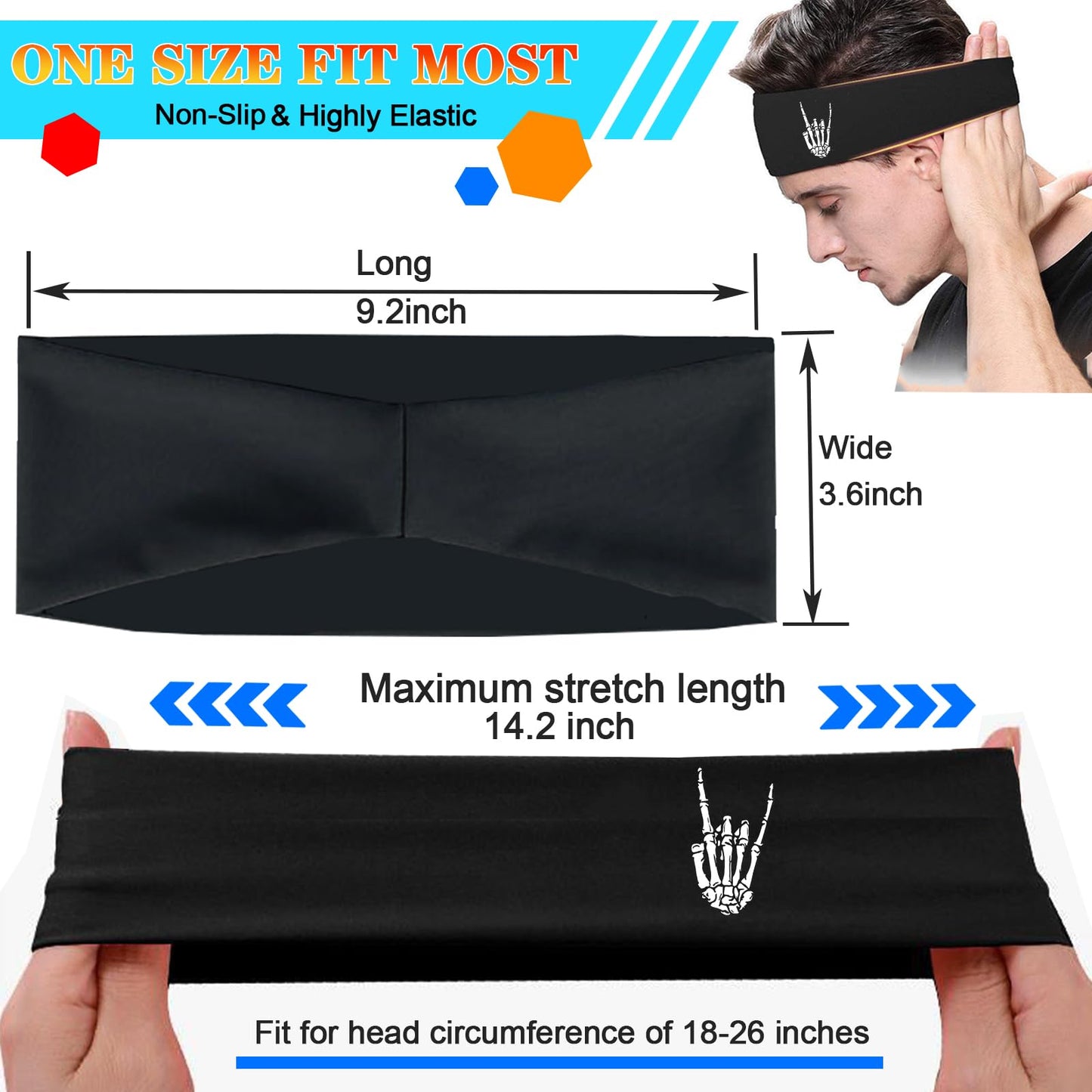 Headbands for Women Workout Head Bands Sports Headbands for Men Sweat Band Running Headband for Women Non Slip Sweatbands for Men 3pcs Skull Sweat Wicking Headband Women's Hair Athletic Yoga