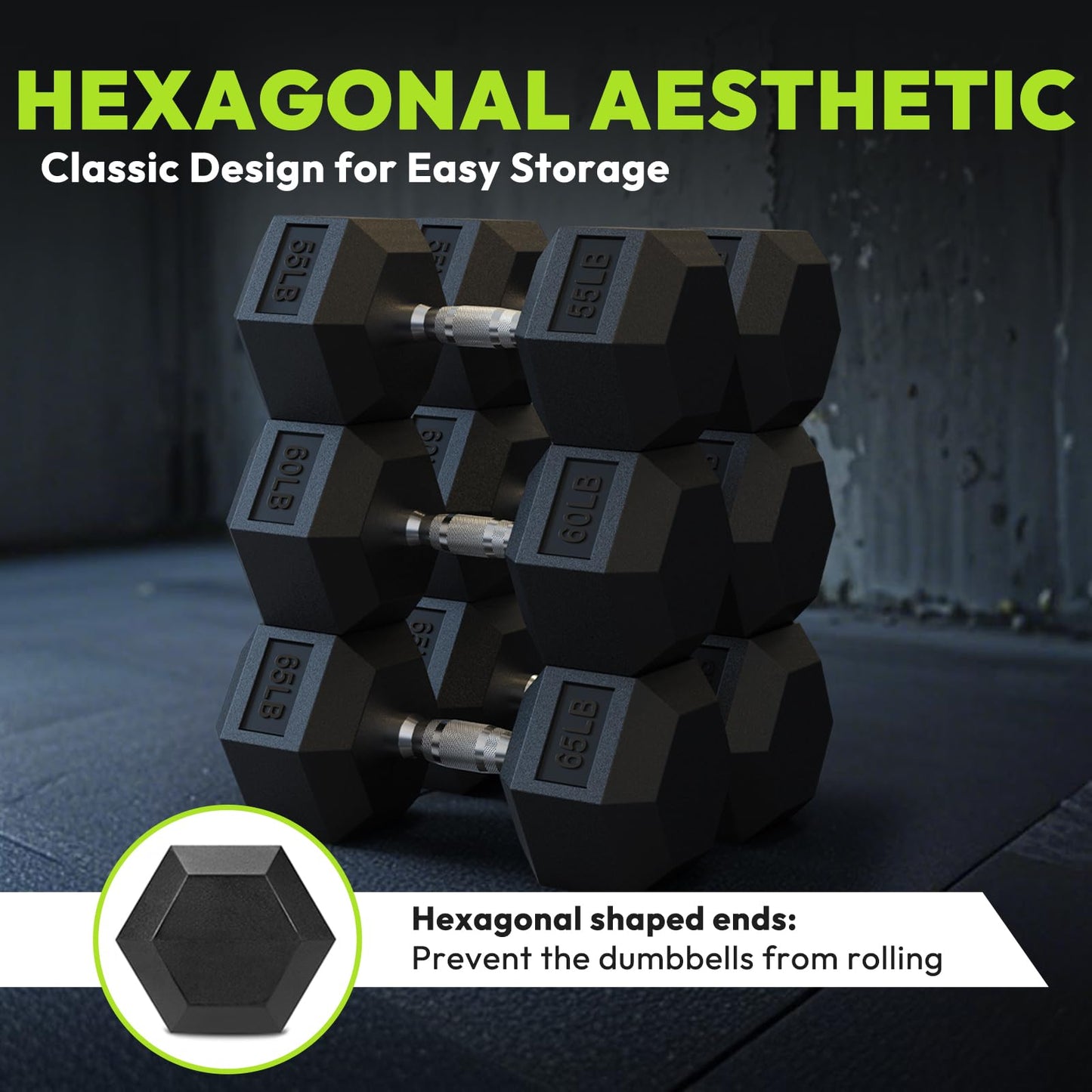 HANDBODE Hex Dumbbell Rubber Encased Exercise & Fitness Dumbbells, Hand Weight For Strength Training / 27.5LB