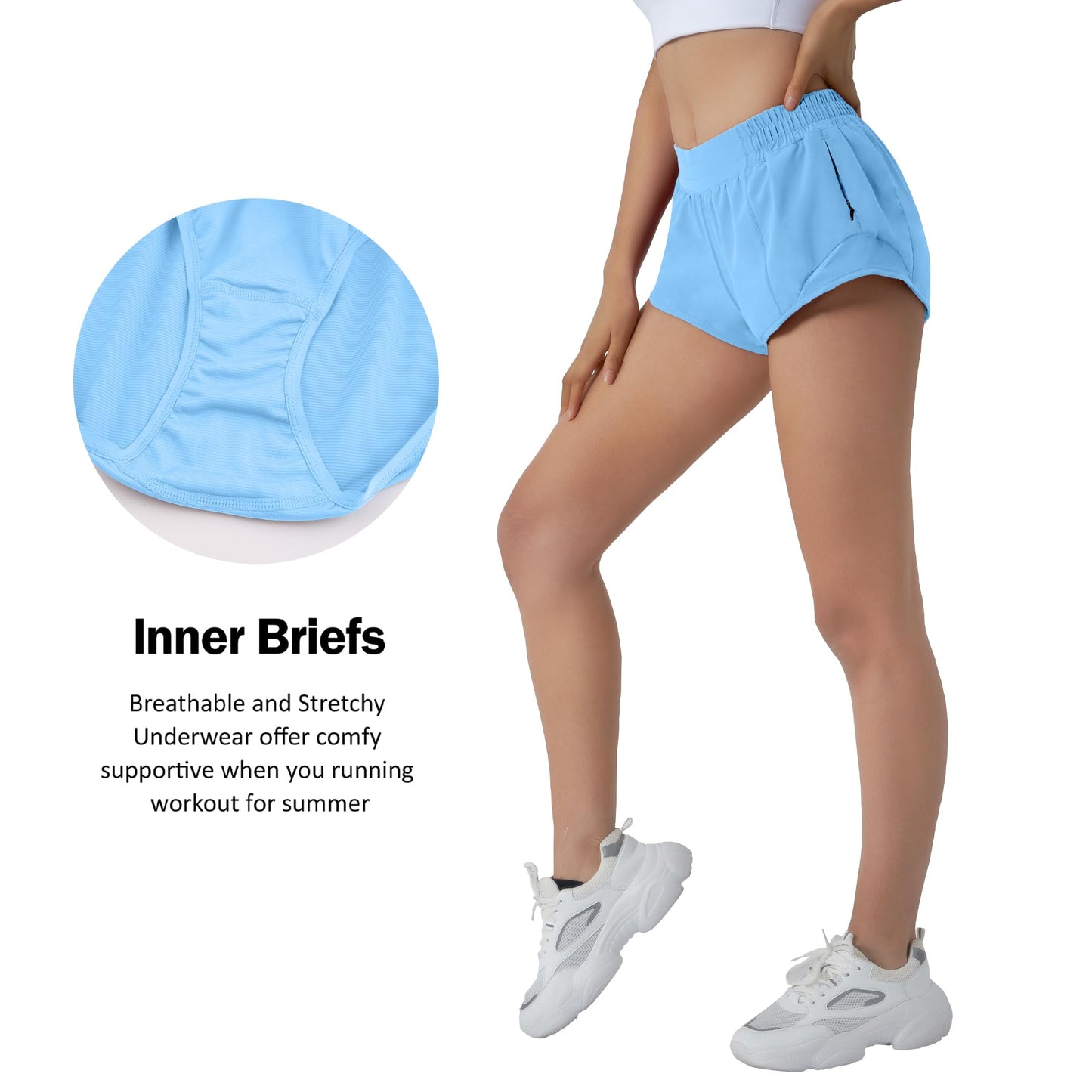 Aurefin Running Shorts for Women,Quick Dry Athletic Sports Shorts Lightweight Active Workout Gym Shorts with Zip Pocket Aero Blue-S