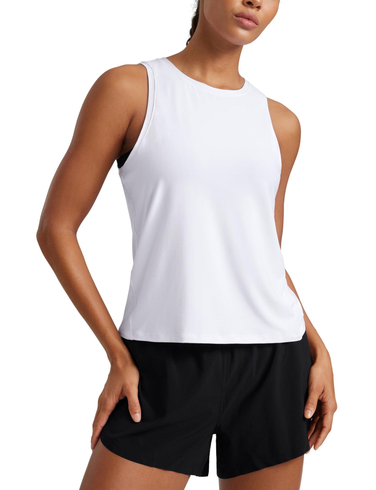 CRZ YOGA Cloudweight Crew Neck Workout Tanks Lightweight Athletic Gym Tops for Women Soft Basic Running Sleeveless Shirts White Small