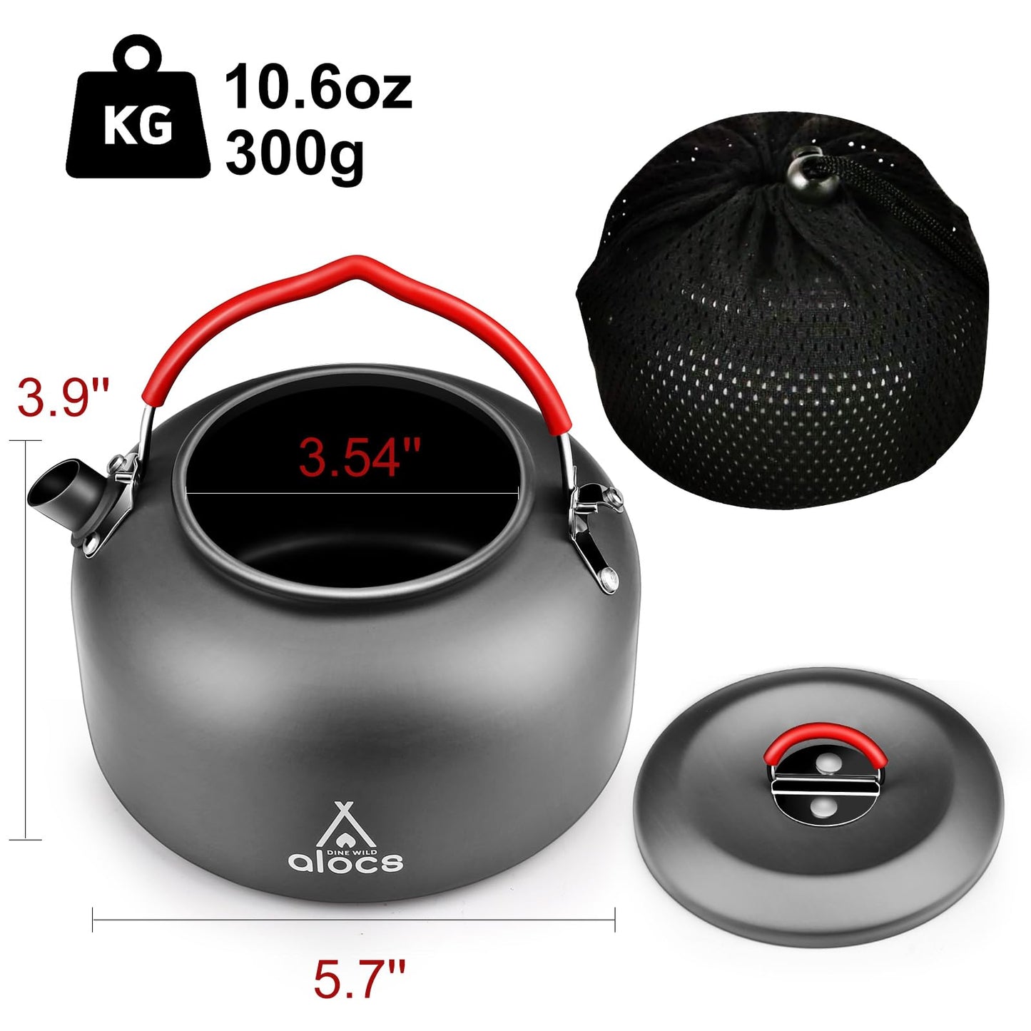 Alocs Compact Camping Cookware Set - Durable Hard Alumina Pots and Pans with Kettle, Ideal for Backpacking, Hiking, Picnic, Includes Mesh Carry Bag