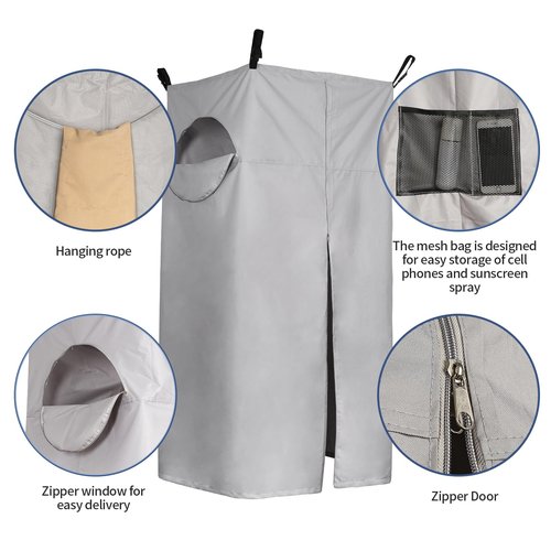 Tuszom 600D Privacy Tent for Boat, Heavy Duty Hanging Changing Room for Bimini Top with Storage Bag, Portable Privacy Station for Pontoons (Gray, 27" W x 30" D x 72" -84" H)