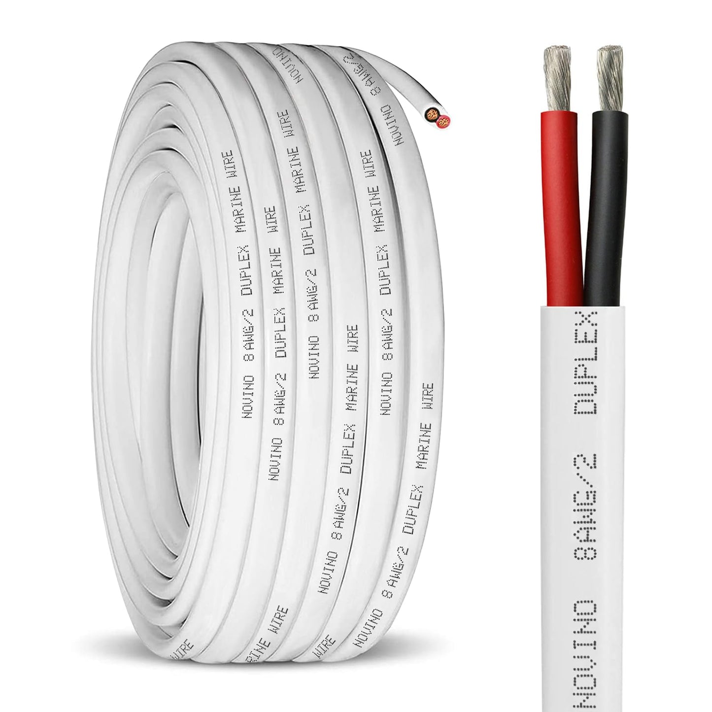 8 Gauge Marine Wire,8 AWG 15ft Duplex Marine Grade Wire Tinned Copper Oxygen-Free Insulated Red & Black Electrical Cable for Boat/Automotive/RV/Camper/Trailer