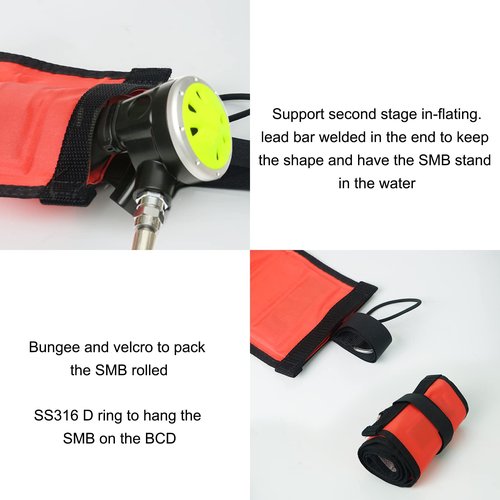 Luwint Surface Marker Buoy (SMB), 5ft Scuba Diving SMB Safety Sausage Signal Tube, Hi-Visibility Bright Orange Open Bottom Reflective Strip, 5ft Tall x 7in Width