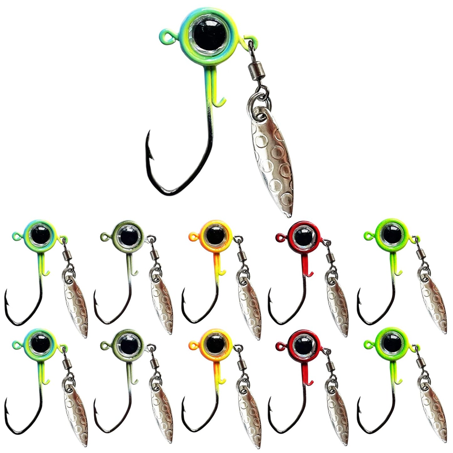 Fish Corner Crappie Jigs Underspin Jig Heads 3D Eyes Crappie Jig Heads Fishing Jig Heads for Crappie Bluegill 10 Packs 1/32oz
